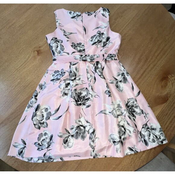 JH Dress Womens 16 Pink Floral Fit & Flare Sleeveless Belted Party Cocktail - Picture 6 of 8